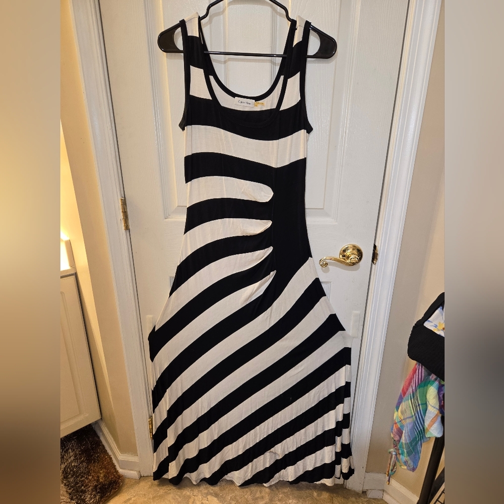 Calvin Klein Striped Black and White Maxi Dress